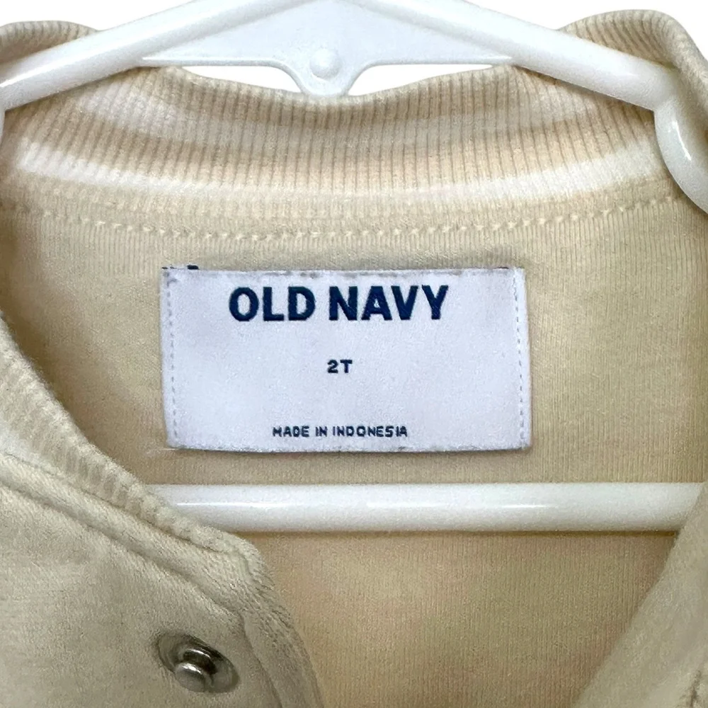 Old Navy Varsity Jacket Toddler 2T Cream Dinosaur Patch Bomber Sweatshirt